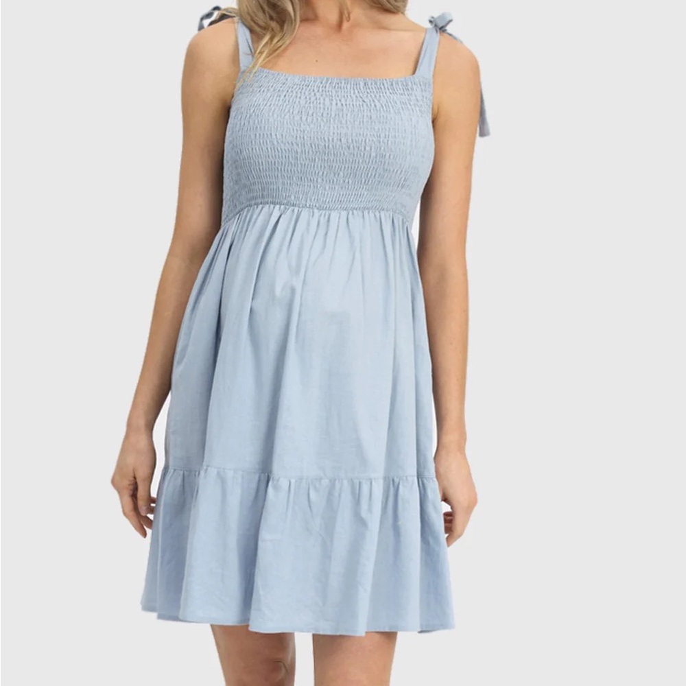 Angel Maternity Shoulder Tie Light Blue Dress